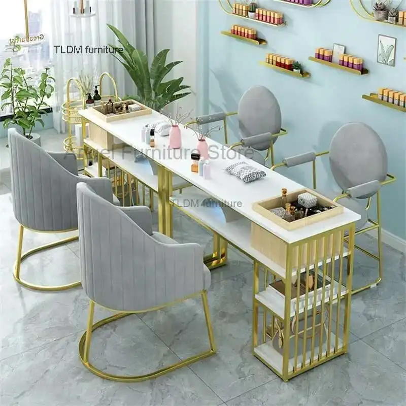 Modernes, minimalistisches Marmor-Maniküretisch- und Stuhl-Set, Salonmöbel, nordischer Nageltisch, professioneller Maniküretisch mit Schublade Z