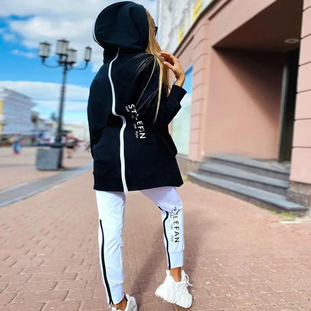 Women Tracksuit 2024 Autumn Winter Back Zipper Letter Print Hooded Sweatshirt Jogging Pants Set Sport Outfit Hoodie Pants Set