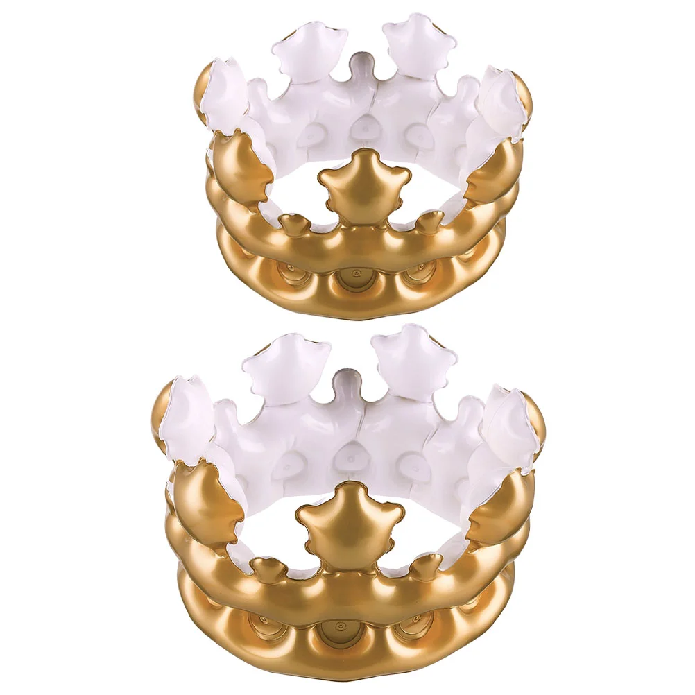 2 Pcs Pvc Inflatable Toys Birthday Party Crown Decor Hats Decorate Multipurpose Child Gold