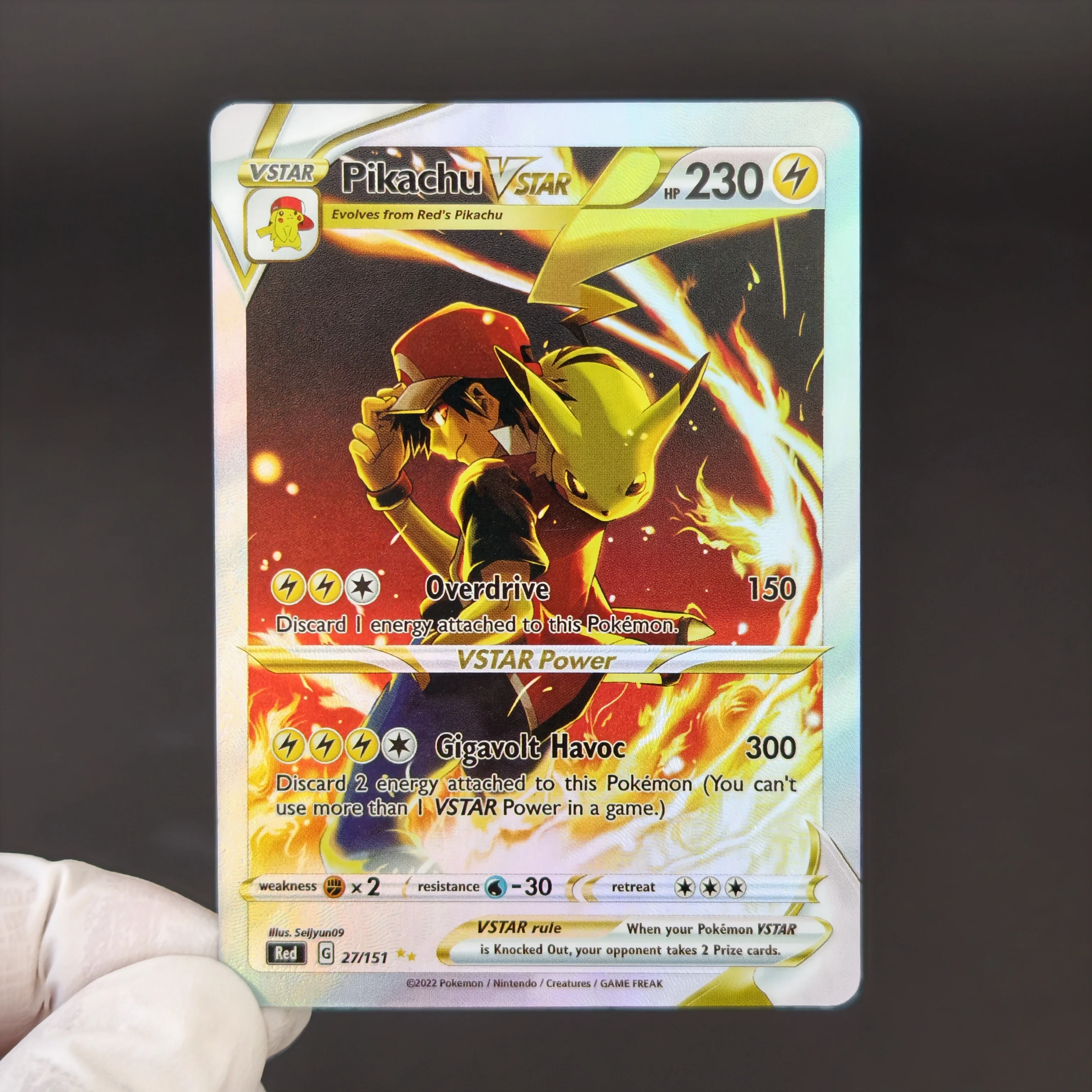 6Pcs PKM Card PTCG English Pokemon Holo Cards Ash & Red Pikachu Collection VMAX VSTAR Full Art Trainer DIY Self Made Single Card view 4