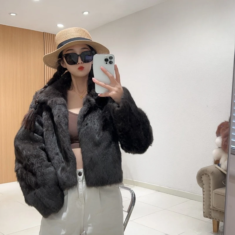 

Women's Clothing Retro Rabbit Fur Full Fur One Piece Short Coats High-end Coat Autumn Winter New Real Fur Coat Long-sleeved Top