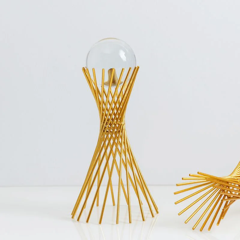Golden Iron Crystal Ball with Geometric Stand Ornaments Desk Statues Sculpture Decor, for Living Room Bedroom Office Desktop - Image 3