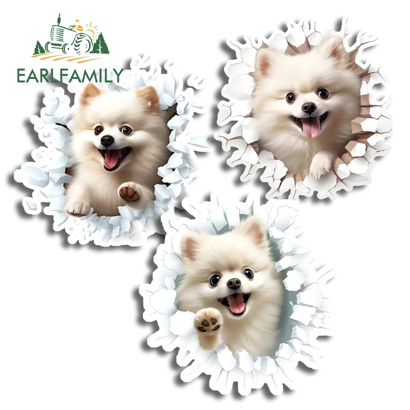 EARLFAMILY Dog 3D Cartoon Funny Pomeranian Car Stickers Waterproof Simple Decals PVC Creative Windows Vinyl Car Wrap Decor