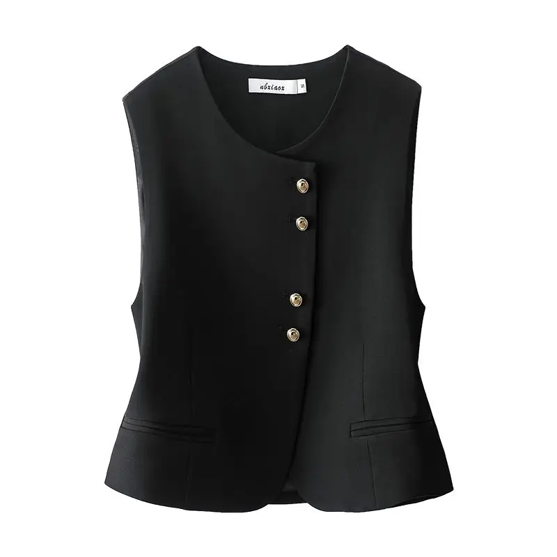 

Round necked vest for women in autumn and winter, new top with waistband and slim fit, suit without sleeves, short style