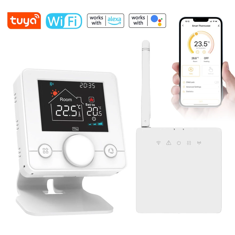 

Tuya WiFi Thermostat Weekly Programming Child Lock Temperature Controller For Wall-Hung Boiler APP Control Via Alexa Google Home