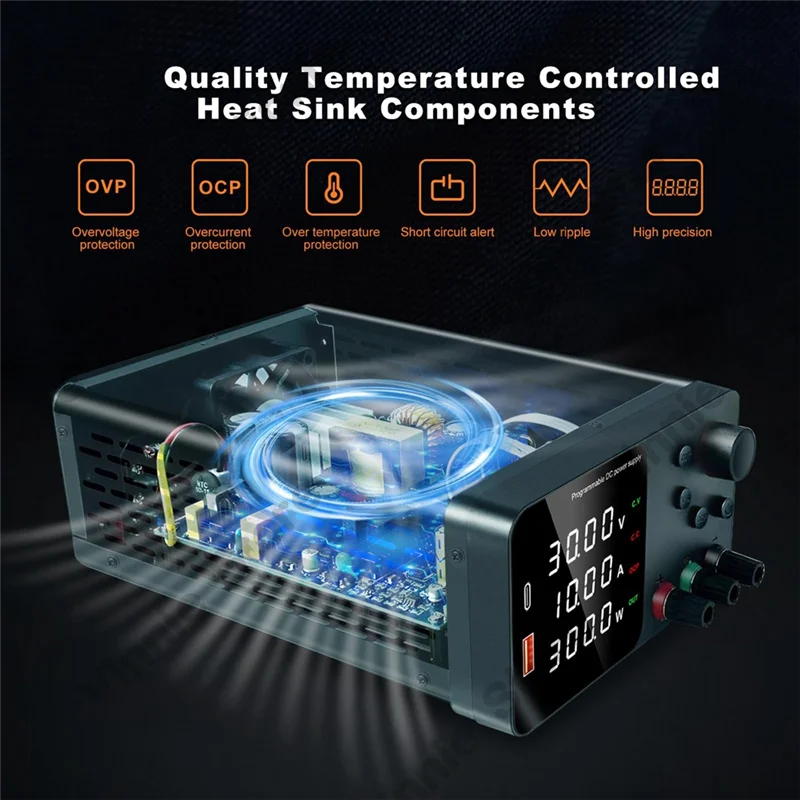 30V 10A Bench Power Supply Variable Power Supplies With Output Enable/Disable Button USB&Type-C Quick-Charge (US Plug)