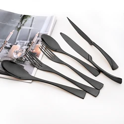 5Pcs Mirror Black Dinnerware Cutlery Set Stainless Steel Silverware Steak Knife Dessert Fork Spoons Flatware Tableware Set