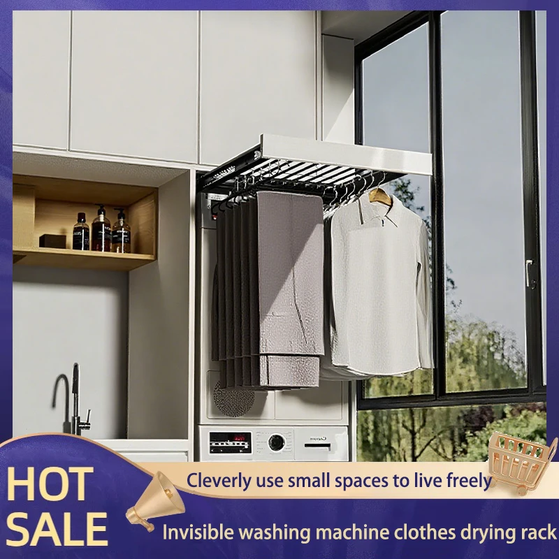 

Invisible Retractable Damping Slide Rail Pull Out Pants Hanger Clothes Drying Rack For Balcony Above Washing Machine