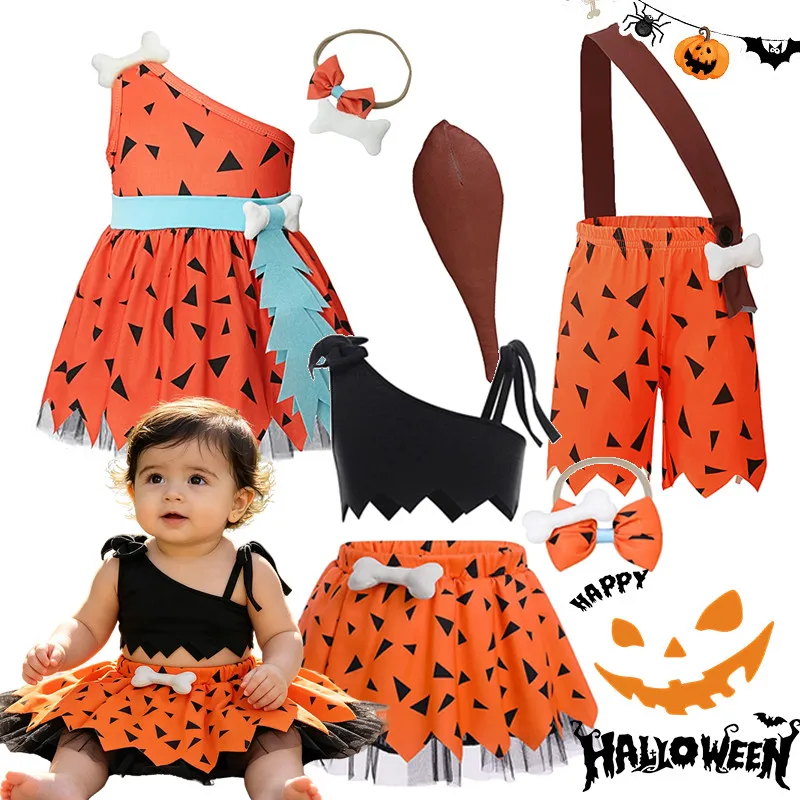 Disfraz de Cavernícola para Niños, Conjunto de Ropa Primitiva de la Edad de Piedra para Niños Pequeños, Diadema con Huesos, Disfraz de Fiesta, Cosplay