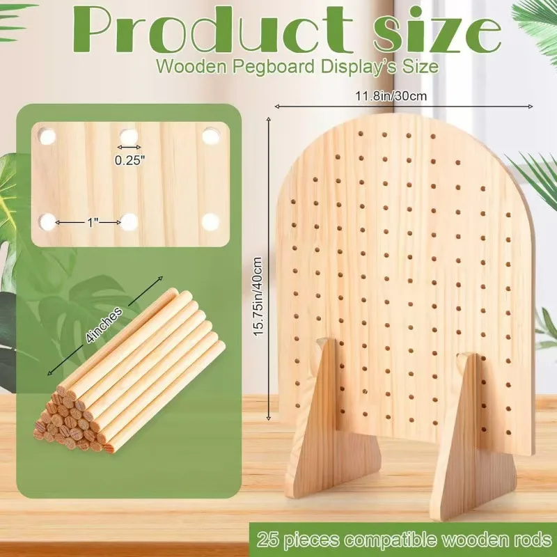 Wooden Pegboard Display Rack, Wooden Jewelry Storage Rack for Market Stalls, Wooden Key Storage Rack for Entryway