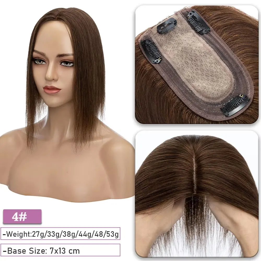 SEGO Kopfhaut-Topper aus 100 % Echthaar-Seide für Frauen mit dünner werdendem Haar, 7 x 13 cm, Seidenbasis, natürliches Haar, Clip-in-Top, Wiglet-Haarteile – Detail 8