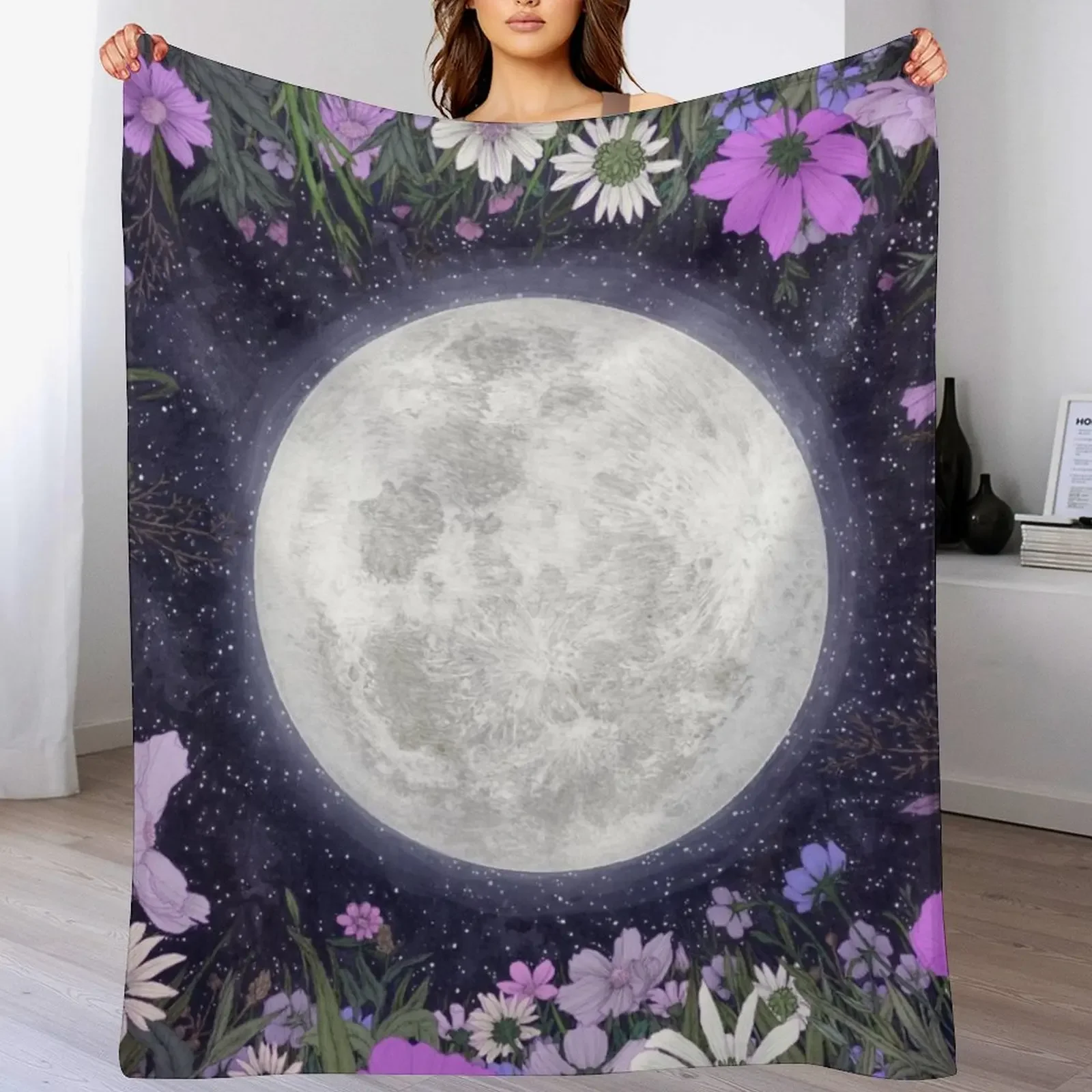

Moon Magic in the Meadow Purple and Pink Throw Blanket Camping Summer Beddings Furry Blankets