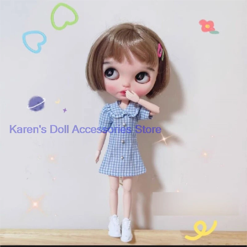 

2026 классический стиль 1 шт. Платье А-силуэта в клетку Blythe/landoudou (подходит для Lulu,ymy24,Ob22,24,26,zone, Дженни)