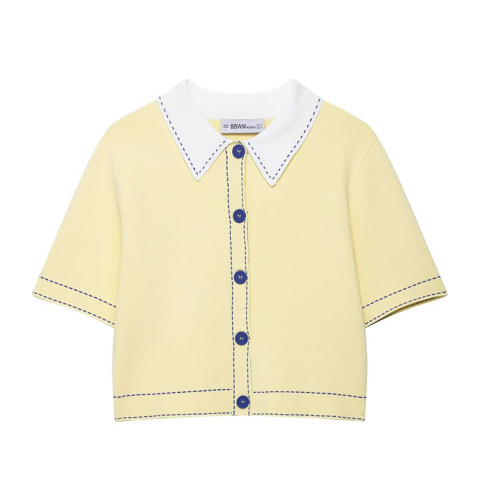 

2025 New Summer Women Fashion White Lapel Knitted Short Sleeve Polo Shirt Single Breasted Short Sleeve Knitted Sweater