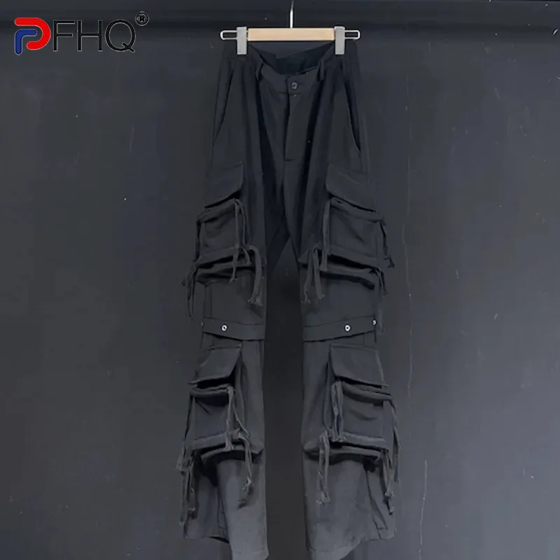 

PFHQ Men's Darkwear Ribbon Loose Cargo Pants High Street Avant-garde Multi Pockets Design Motorcycle Trousers Summer New 21Z5051