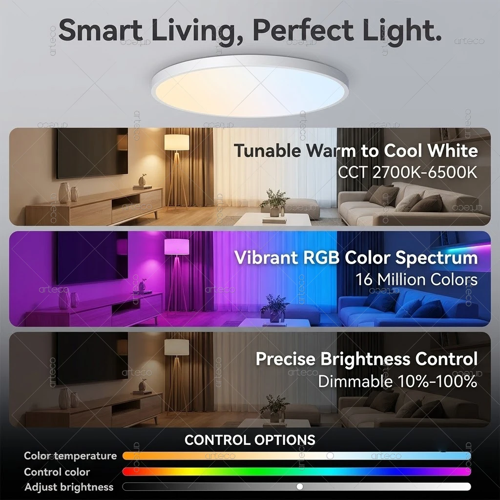 Bild 3: Tuya Zigbee Smart LED-Deckenleuchte Dimmbare Runde Deckenlampe RGB CW 24W Schlafzimmer Küche Heimdekoration Unterstützt Z2M HA Alexa