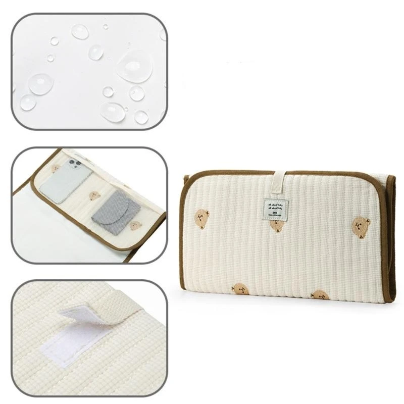 J15U Cartoon Baby Changing Mat Embroidery Diaper Changer Pad Water Proofing Fabric Shower Gift for New Mom and Dad