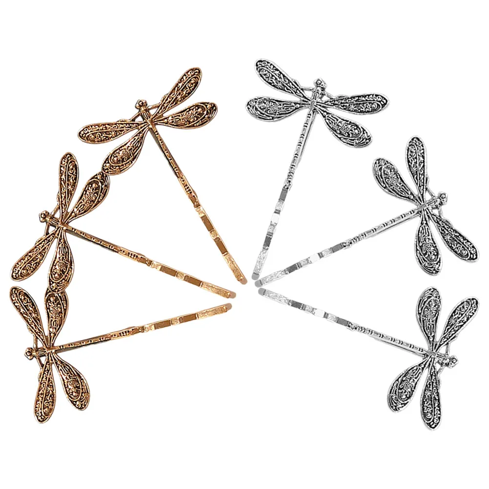 

6 pcs Vintage Dragonfly HairClips RetroSilverGold Women Decorative Accessories Hairstyle Elegant Headwear