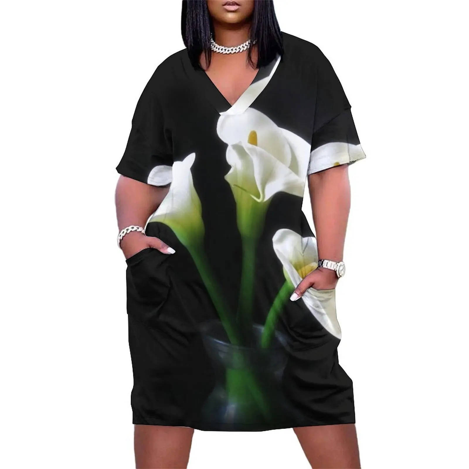 

Elegant Calla Lily Flowers 10 Loose Pocket Dress dress korean style Beachwear