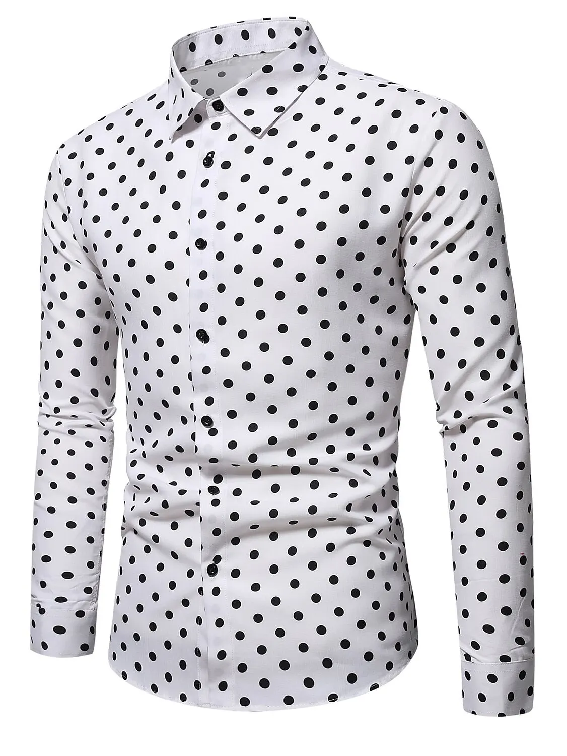 Summer Men\'s Buttoned Shirt Black and White Long Sleeve Lapel Polka Dot Daily Resort Wear Stylish, Casual and Comfortable