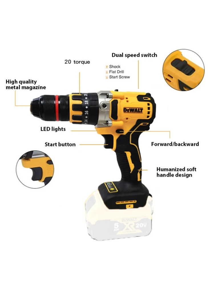 DeWALT DCD791 20V akumulator wiertarka akumulatorowa moment obrotowy bezszczotkowy wpływ wiertarka udarowa 13MM uchwyt śrubokręt elektronarzędzia