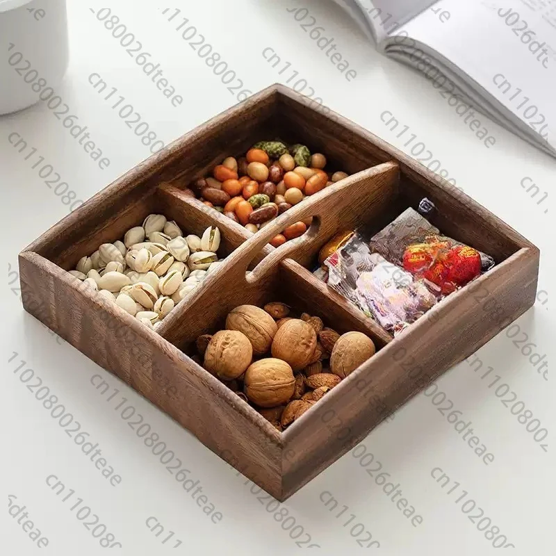 Walnut Solid Wood Sigong Grid Grid Dried Fruit Wooden Candy Living Room Household Snack Plate Nut Fruit Box