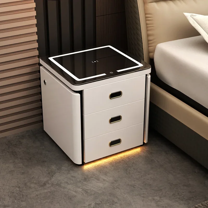 

Smart bedside table Simple modern multi-function wireless charging Solid wood advanced bedside table with light