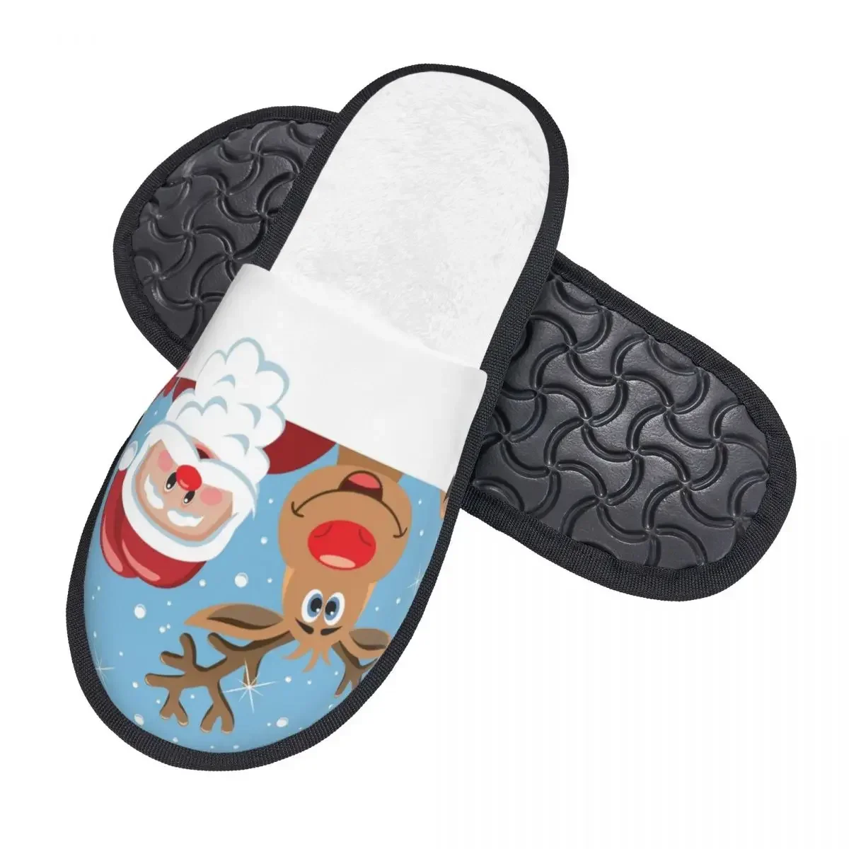 Christmas Comfort Scuff With Memory Foam Slippers Women Red Nosed Reindeer Rudolph Hotel House Shoes