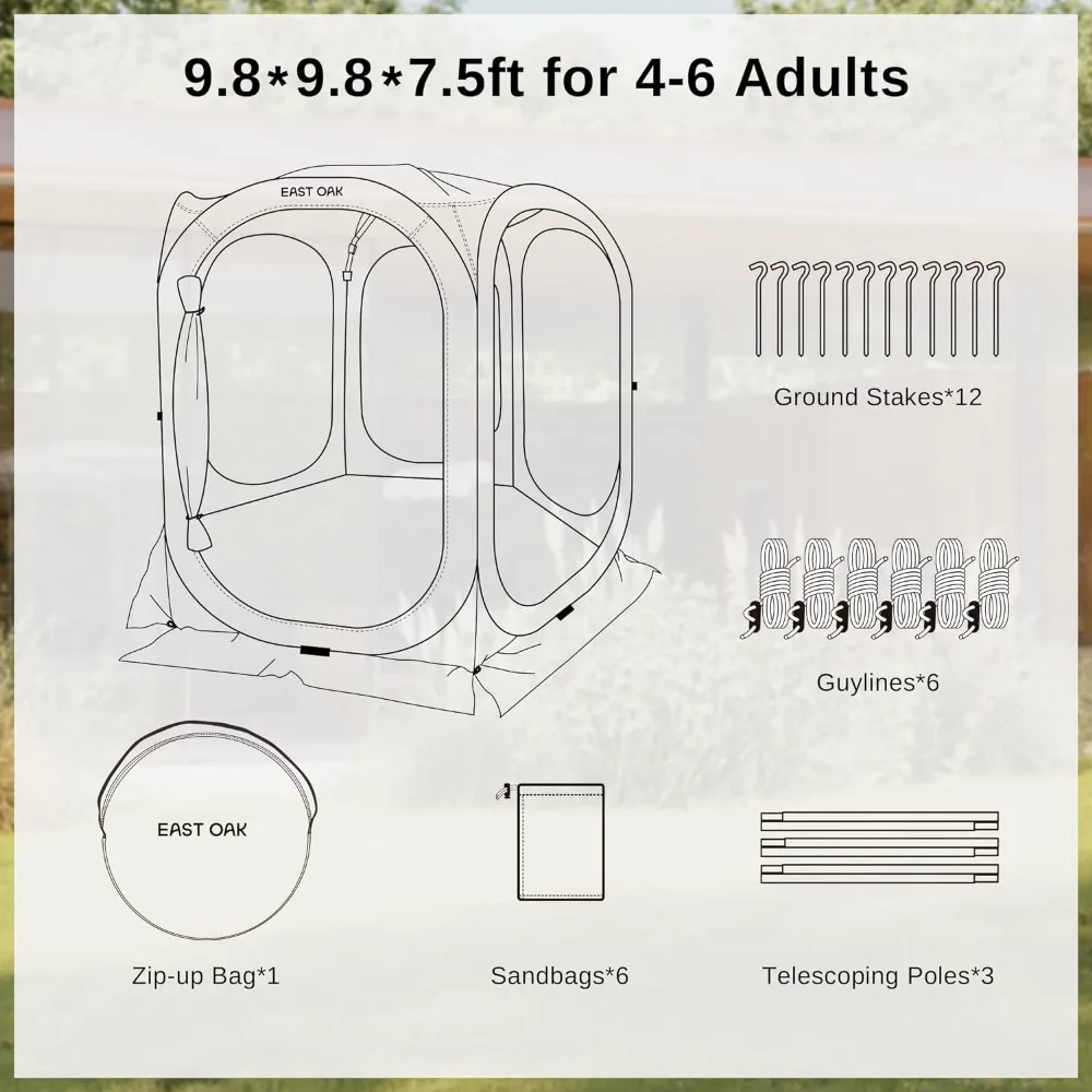 Imagem -06 - Screen House Tent com Bolsa de Transporte Pop-up Sala de Tela Portátil Dossel Instantâneo 10x10 Pés Pátio Quintal