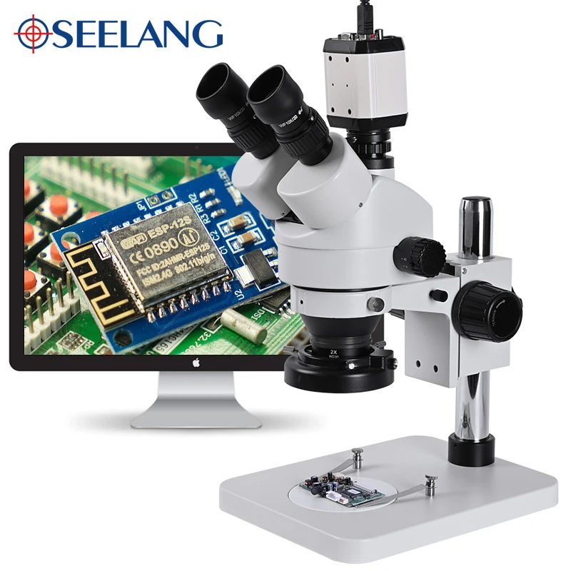 21MP HD 1080P USB CVBS VGA camera Stereo trinocular electronic digital Microscope zoom 3.5 90x +1/3 adapter +56 LED Ring Light