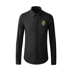 Autumn and winter European and American style gold crown badge long sleeved men's shirt trendy brand shirt