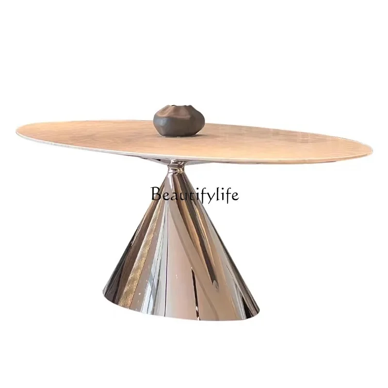 

ld14Natural marble dining table rectangular light luxury high-end feel oval dining table