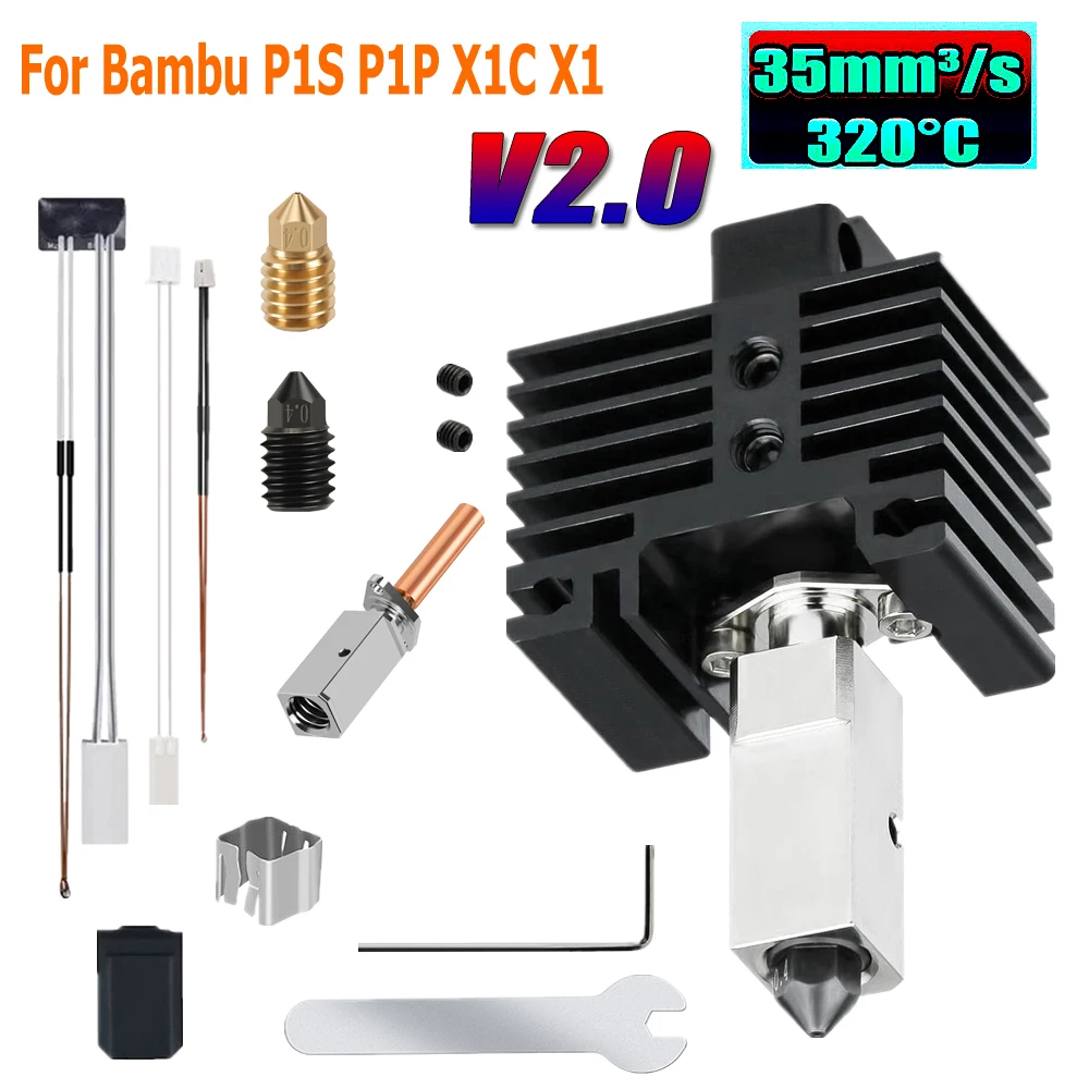 

For Bambu Lab X1C P1S Kit Upgrade V2.0 Hotend Brass Nozzle 3D Printer Accessories Hot End Kit for Bambulabs P1P Bamboo X1 Carbon