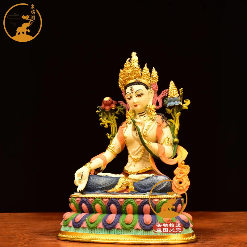 Tantra Home Devotion White Mother Buddha Statue All Copper Painted Tibetan Legend Household Tara Bronze Statue Ornament Seiko 11