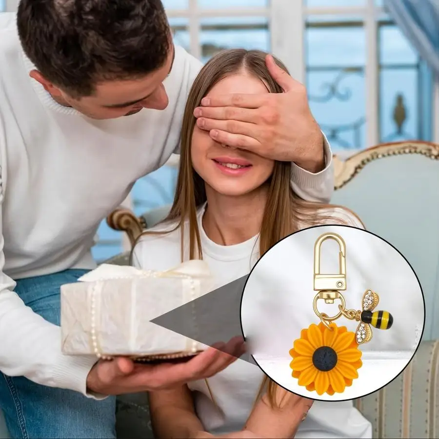 1/5/10/20/50/100pcs Gift for Her/Him: 20 Sets of Sunflower and Bee Keychains—Party Favors with Thank-You Cards—Decorations for W