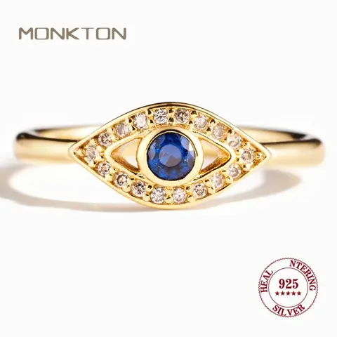 Monkton Evil Eye Ring Sterling Silver Protection Blue Sapphire Spiritual Turkish Rings for Women Greek Nazar Amulet Jewelry
