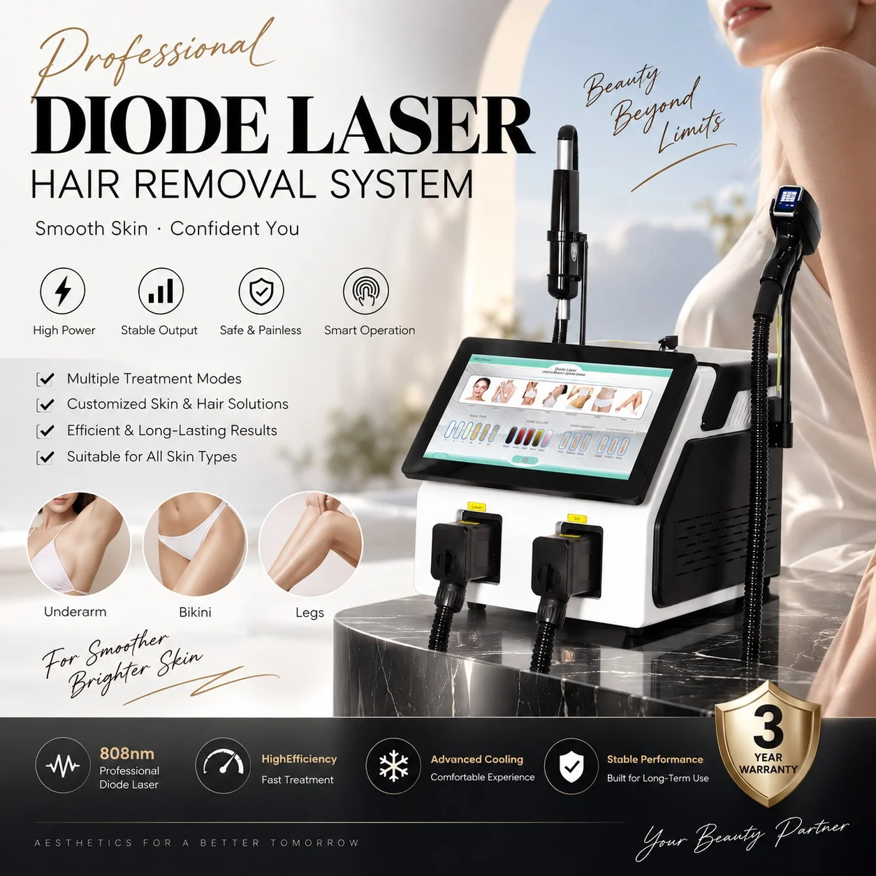 808nm Diode Laser Hair Removal Device with Picosecond Pulse Technology Dual-Purpose Home Use Device for Effective Hair Removal