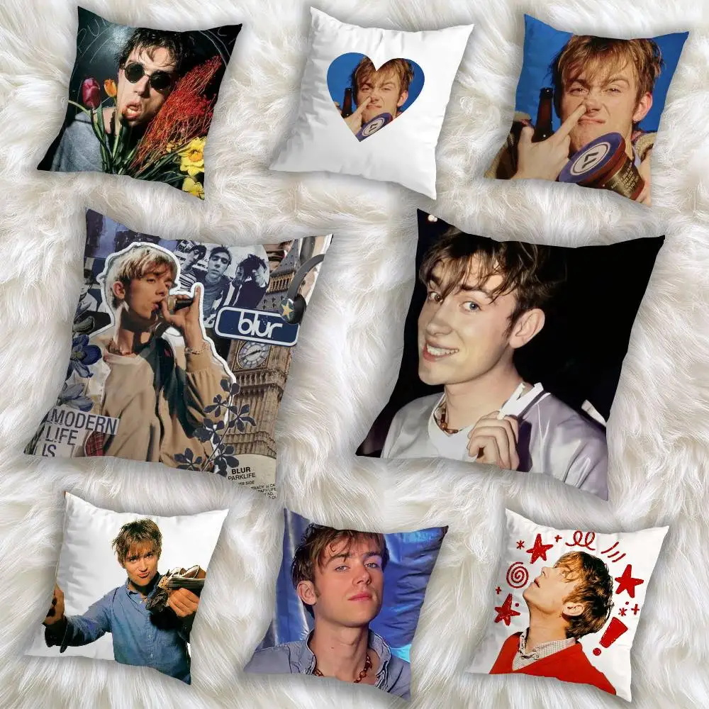 

COOL Damon Albarn-n I Love Pillow Case Anti-dustmite Pillowcase Invisible zipper silky short plush Sofa cushion cover