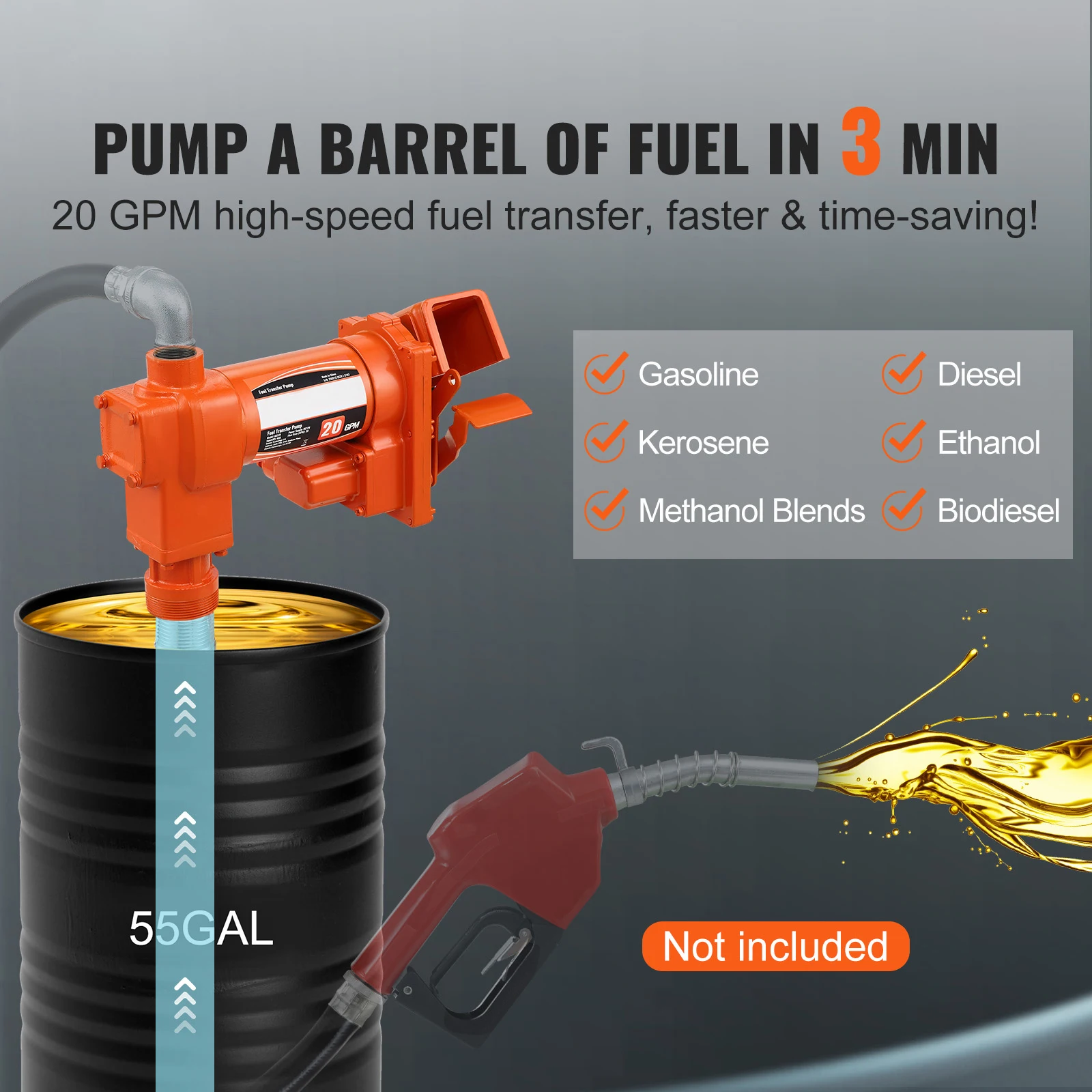 SucceBuy Fuel Transfer Pump 12V DC 16 GPM/20 GPM 1/4 HP High Flow Fuel Extractor Pump with Fuel Collection Box for Fuel Blends