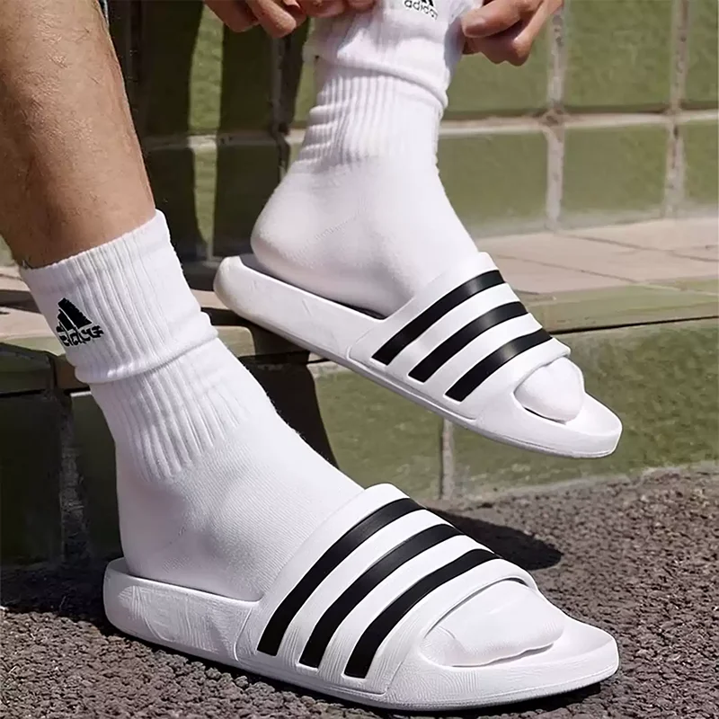 Adidas Unisex Adilette Aqua Slides White Black Casual Sandals F35539