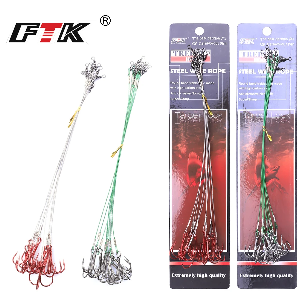 

FTK Black High Carbon Steel Carp Fishing HOOK Treble Hooks With STEEL WIRE ROPE Red Fishhook for Carp Bass Fishing Accessories