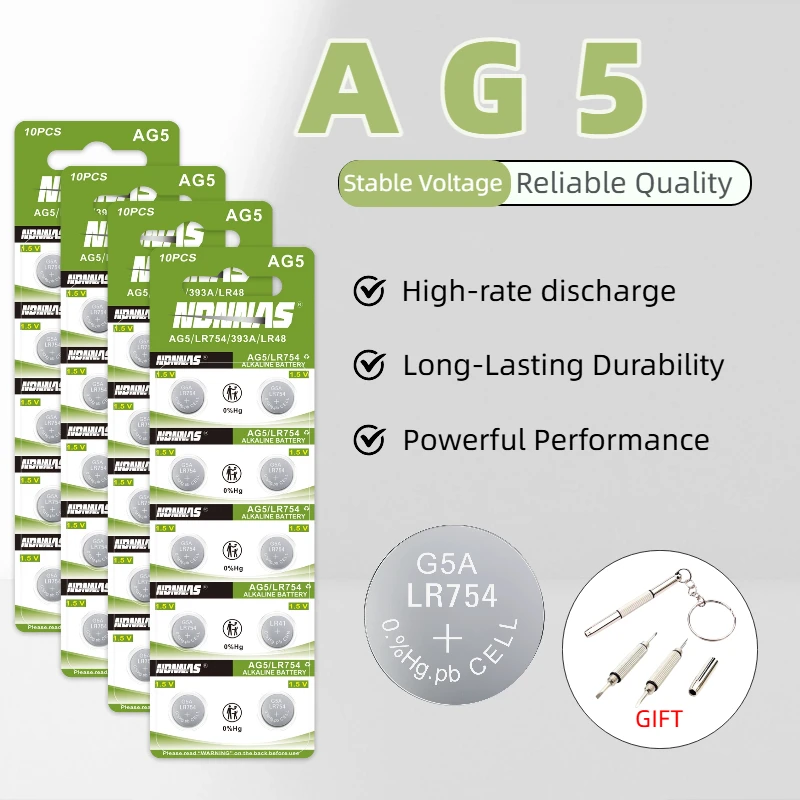 

AG5 LR48 1.5V Alkaline Button Coin Cell Battery High Capacity Replacement for Watch Key Remote Control Toys Electronic Devices