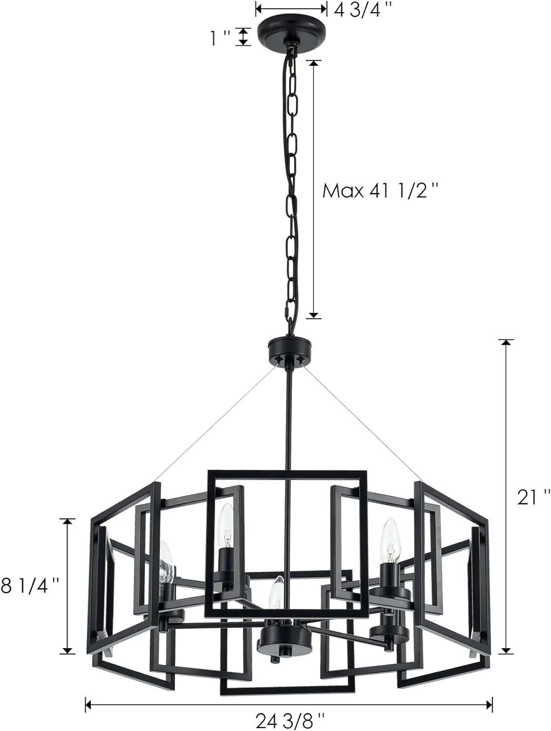 MhyTogn-Lustre Estilo Industrial, Matt Acabamento Preto, Sombra Geométrica, Pingente Luminária para Sala de Jantar, 5-Luz