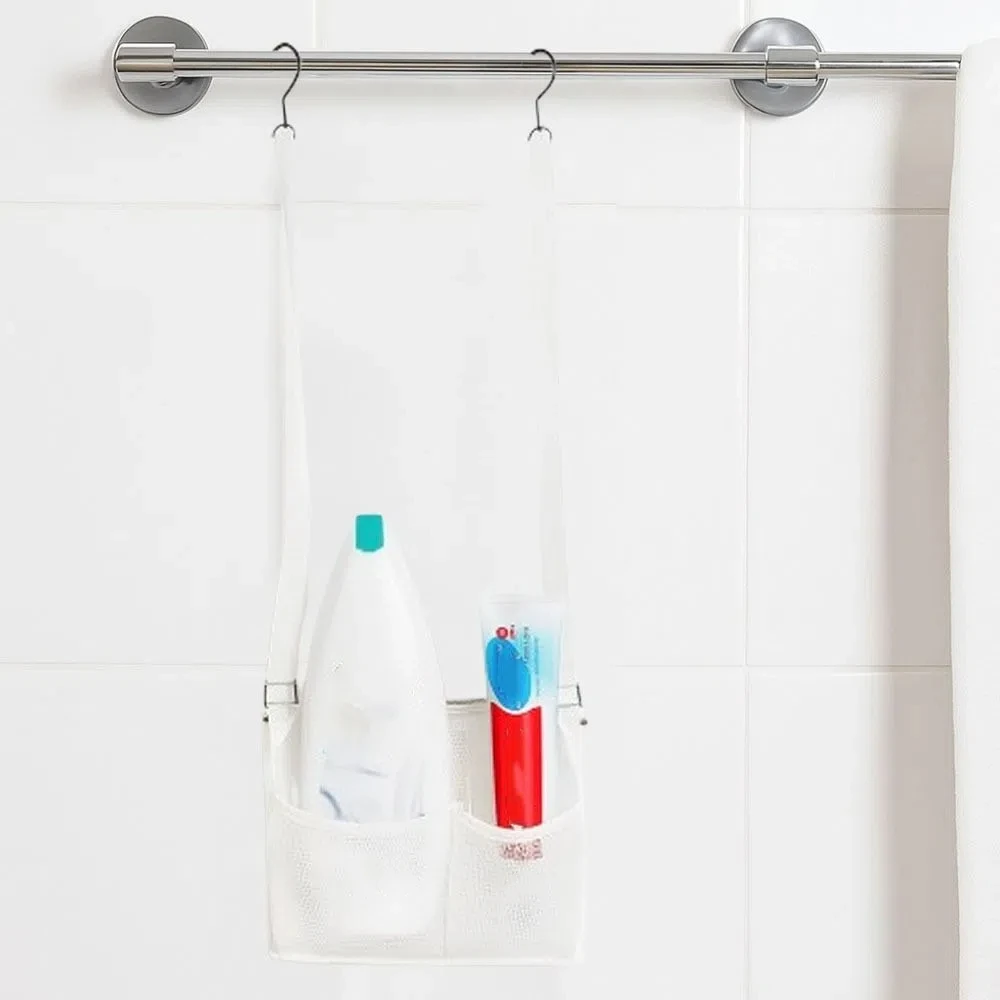 

Mesh Bathroom Hanging Bag with Hooks Adjustable Shower Tools Organizer Drainage Multi-pockets Toiletry Storage Basket Travel