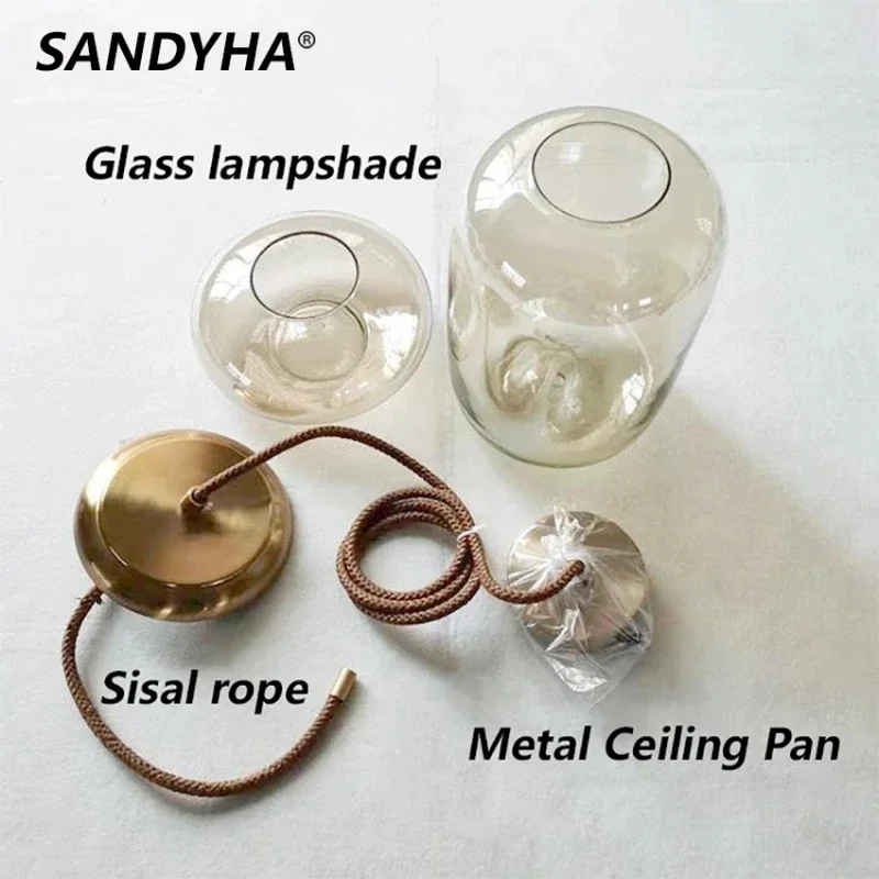 SANDYHA Nordic Glass Shade Led Hanging Lamp Simple Dining Table Light Bedside Living Room Chandelier Single Head Home Decor
