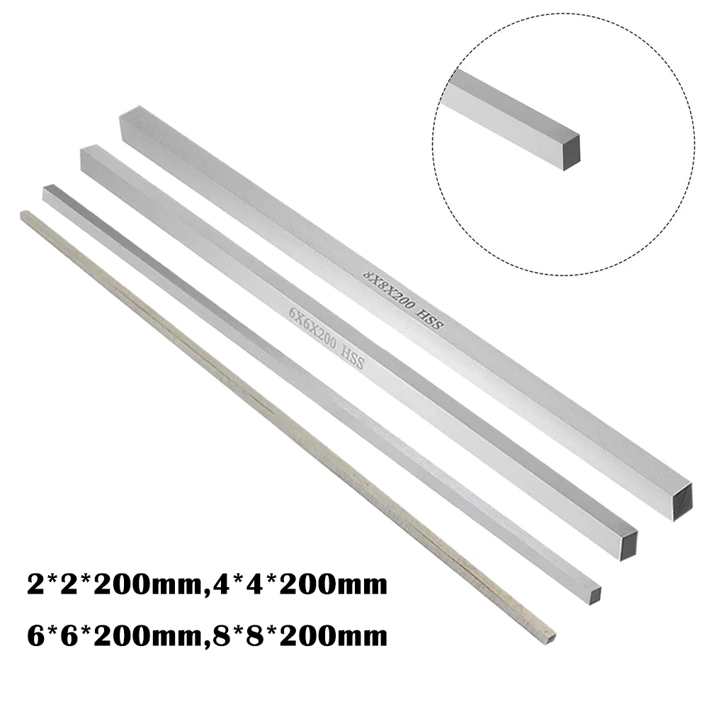 7.87''White Steel Bar CNC Lathe Tools HSS Square Steel Bar 200mm For Milling Drilling Punching Turning Iron Copper Aluminum Tool