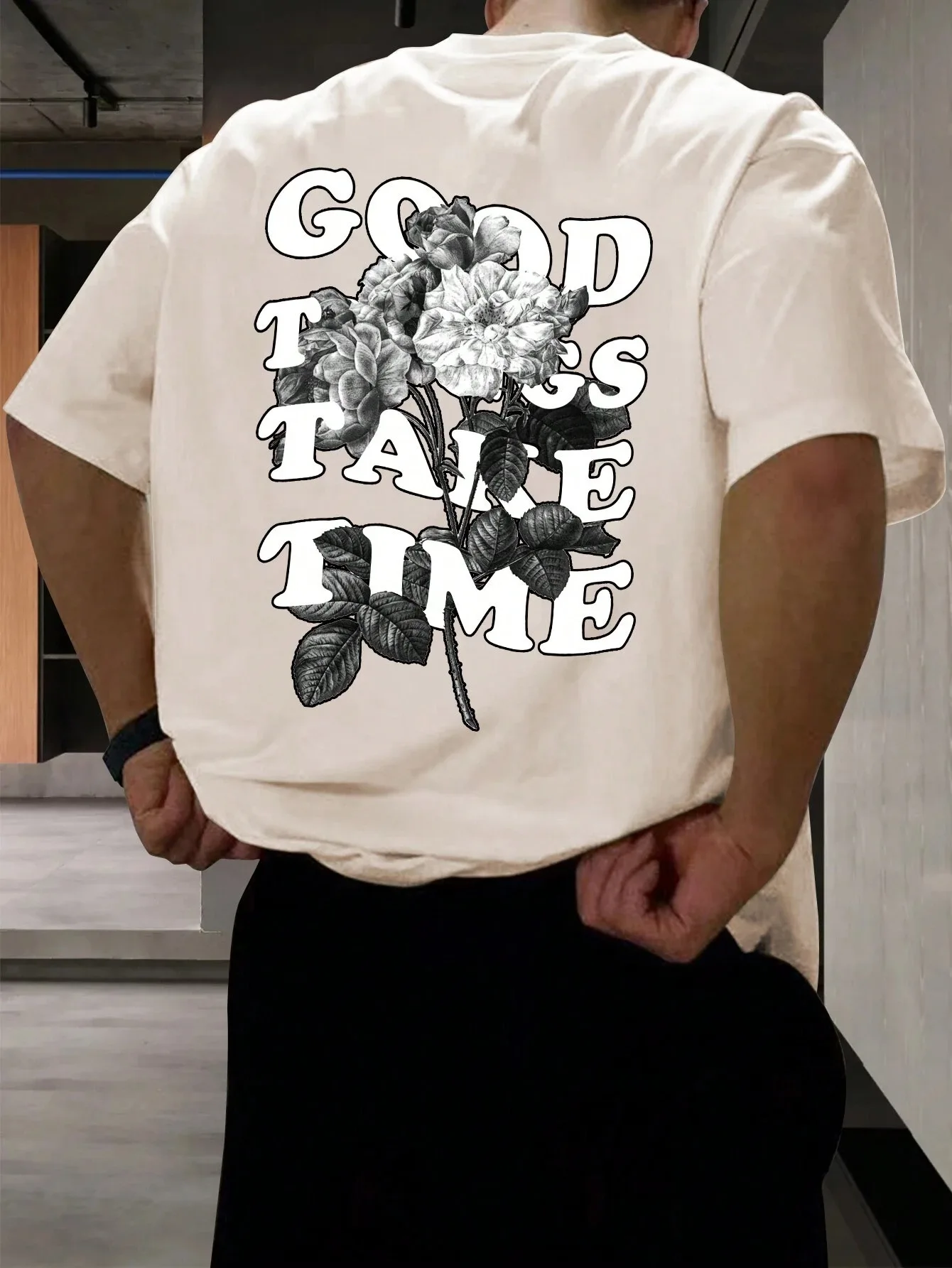 Good Things Take Time Men Women Unisex Cotton T-shirt Luxury Brand Rap Big Size Top Short Sleeve Streetwear Classic Back Tee 4XL image 4