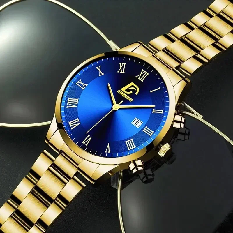 Luxury Men's Military Quartz Watch Men's Stainless Steel Gold Black Calendar Date Watch Male Clock Relogio