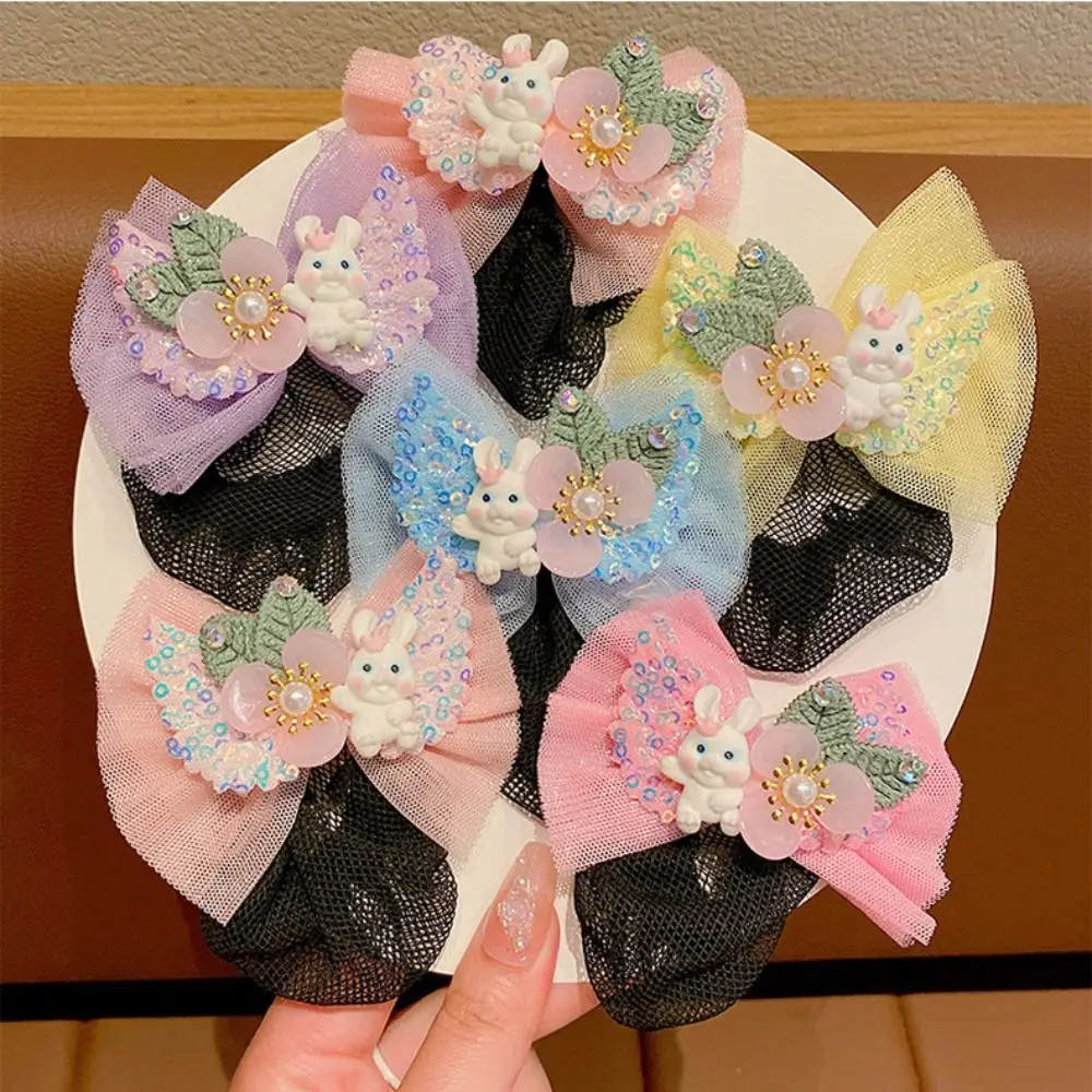 Elegant Princess Snood Spring Clip Mesh Colorful Bow Hair Nets Hair Clip Hair Styling Tool Sequin Hair Nets Birthday Party