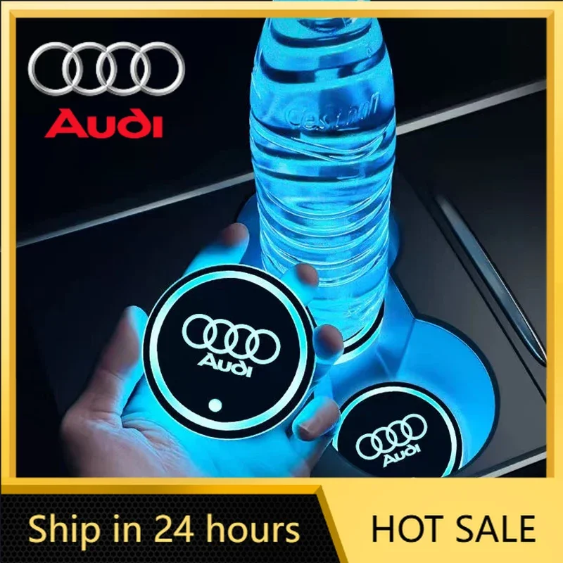 

2026 Hot For Audi 7 Color LED Car Cup Holder Light For Audi Luminous Coaster Water Cup Pad Accessories For A3 A4 B8 8P B9 8V B6